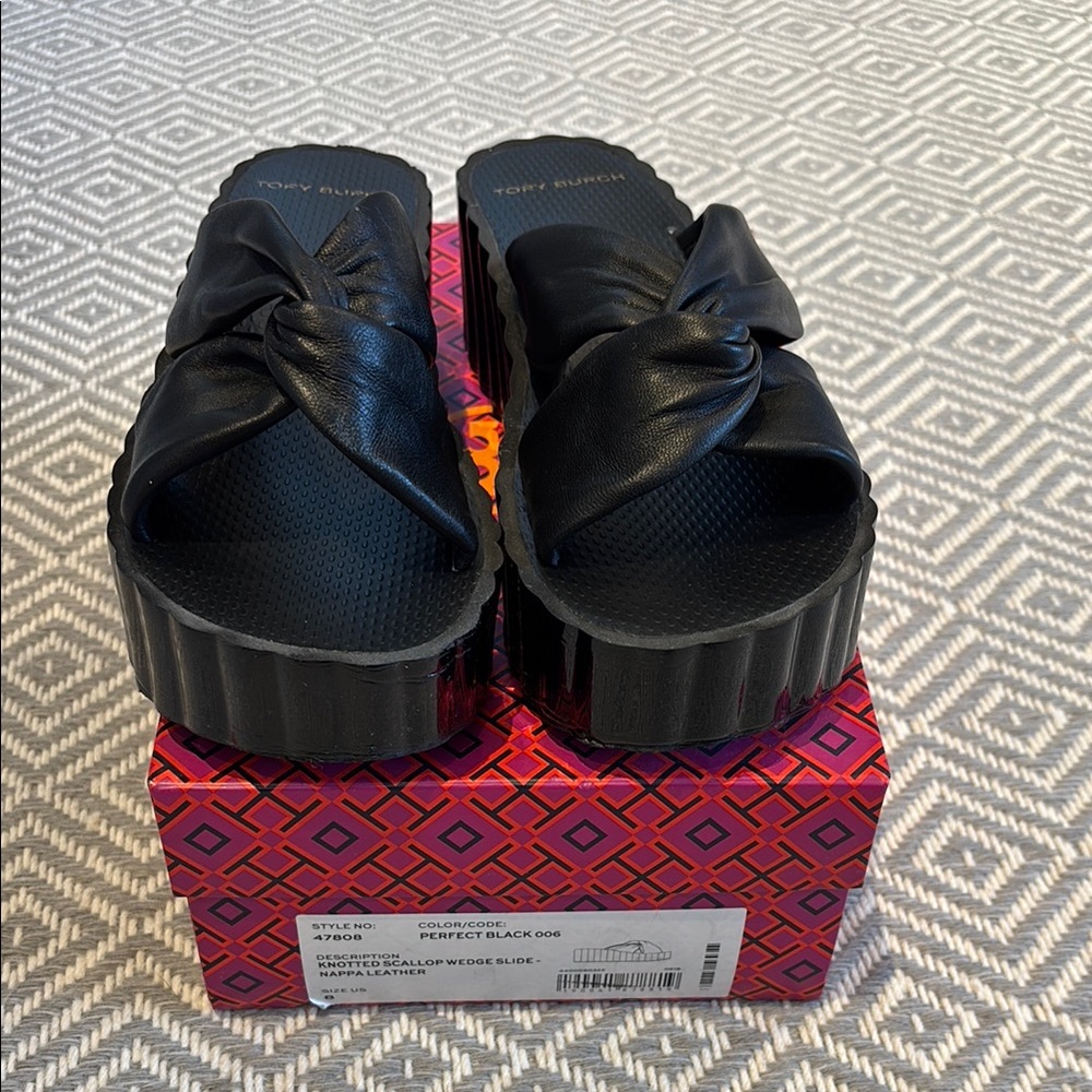Tory Burch Black Knotted Platform Slide Mules